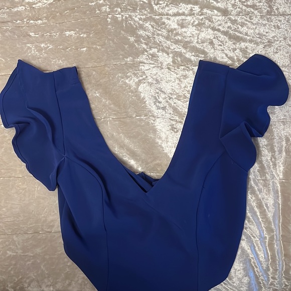 Royal Blue Ruffle Sleeve Bow Tie Back Dress - Picture 2 of 7